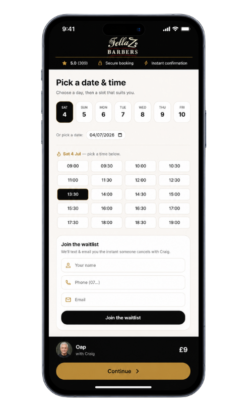 A client joining the waitlist for a fully-booked day